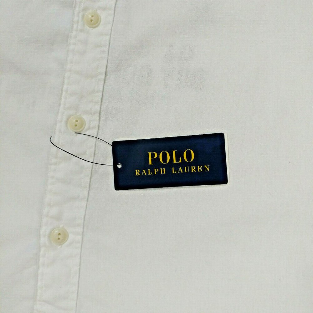 $148 Polo Ralph Lauren Eagle White Short Sleeve Men Shirt Size M Rare Pockets - Picture 8 of 9